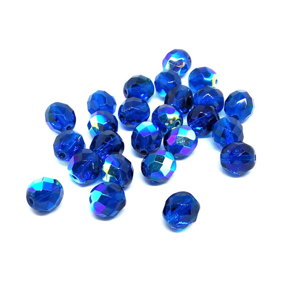 Cobalt AB 8mm Fire Polished Crystals - Beading Amazing