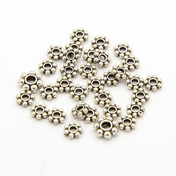 4mm Small Daisy Spacers (Antique Silver) - Beading Amazing
