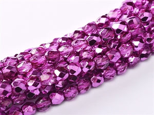 3mm Fire Polished - Hot Pink Met.Ice - Beading Amazing