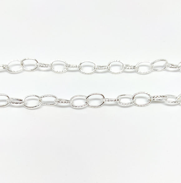 Shiny Silver Textured Link Chain - Beading Amazing