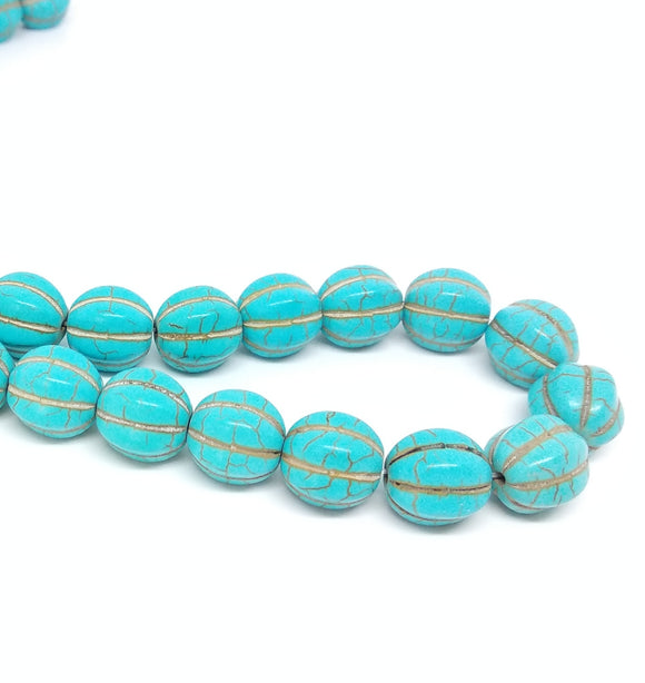 Blue Synthetic Turquoise - Ribbed Rounds