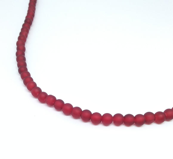 6mm Deep Red Frosted Glass Beads