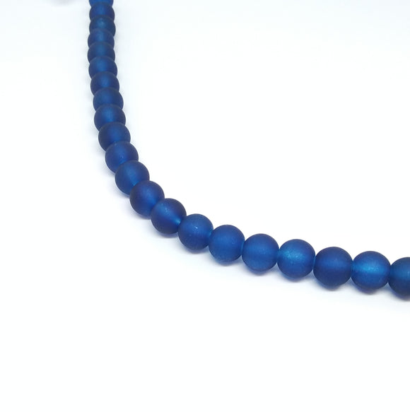 10mm Dark Blue Frosted Glass Beads