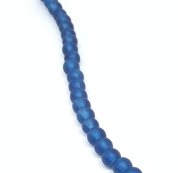6mm Dark Blue Frosted Glass Beads