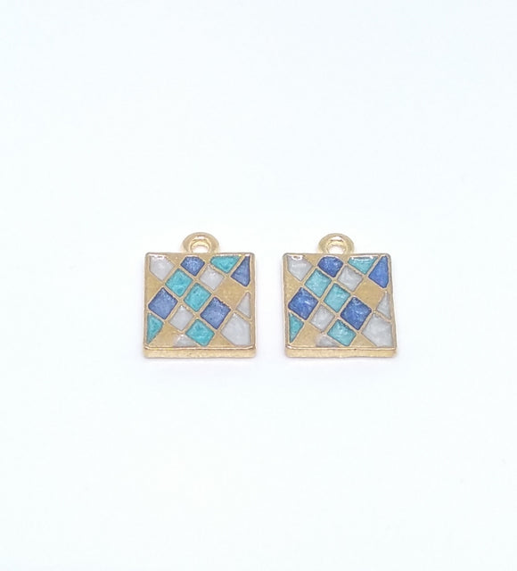 Harlequin Enamel Square Charms - 2 x Pieces