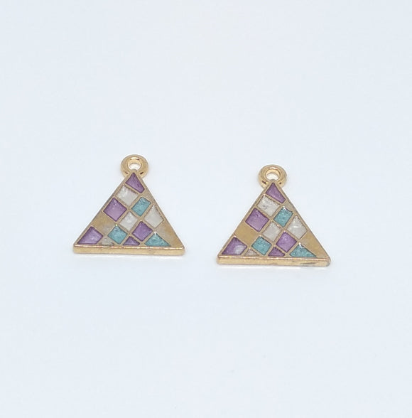 Harlequin Enamel Triangle Charms - 2 x Pieces