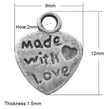 Silver 'Made with Love' Charms - Beading Amazing