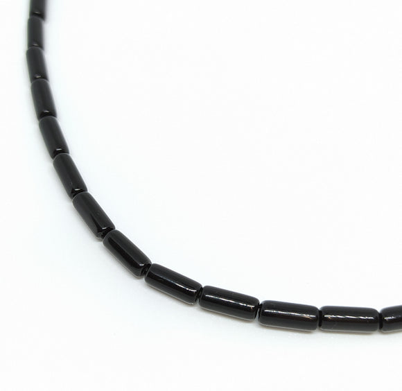 Black Slim Column Glass Beads (Approx 10 x 4mm) - Beading Amazing
