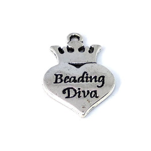 Heart & Crown (Beading Diva) Silver Heart Charm - Beading Amazing