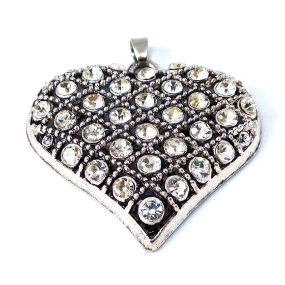 Rhinestone Luxury Silver Heart Pendant - Beading Amazing